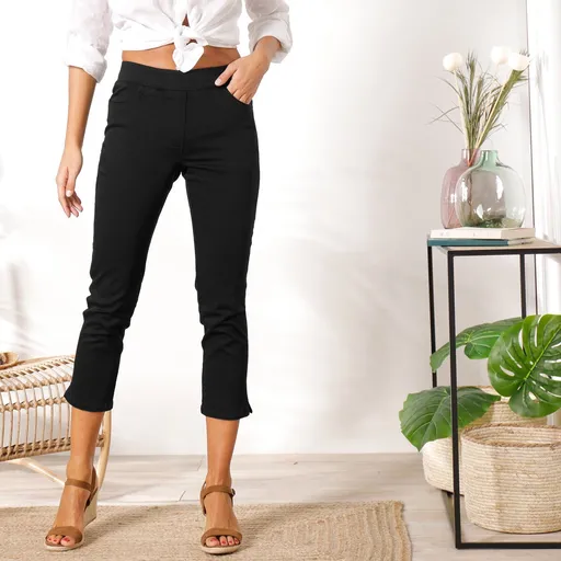 Pantaloni 3/4 din pânză cu talie elastică