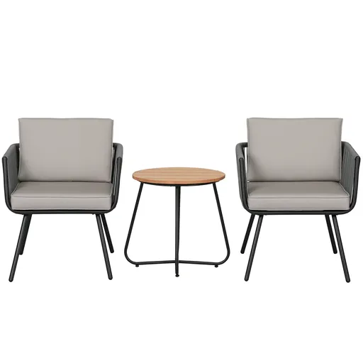 Outsunny Set de grădină din rășină împletită 3 piese cadru din oțel 2 fotolii + masă de cafea cu perne incluse gri | Aosom Romania