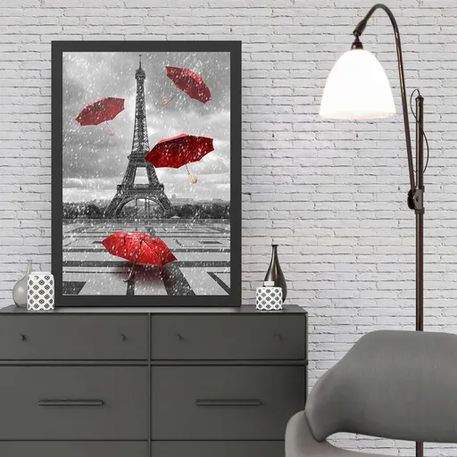 Tablou decorativ, Eiffel Tower 3 (40 x 55), Polistiren, Negru/Rosu