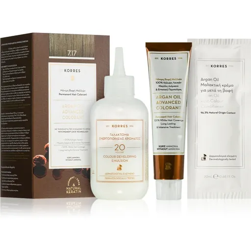 Korres Argan Oil Culoare permanenta pentru par cu ulei de argan culoare 7.17 Dark Blonde Beige 50 ml