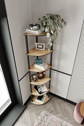 Corp biblioteca, Hanah Home, Bookcase 6 Corner, 34x173x34 cm, MDF , Stejar