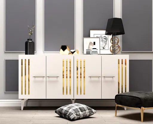 Consola, Hanah Home, Junes, 150x79x40 cm, Alb/Auriu