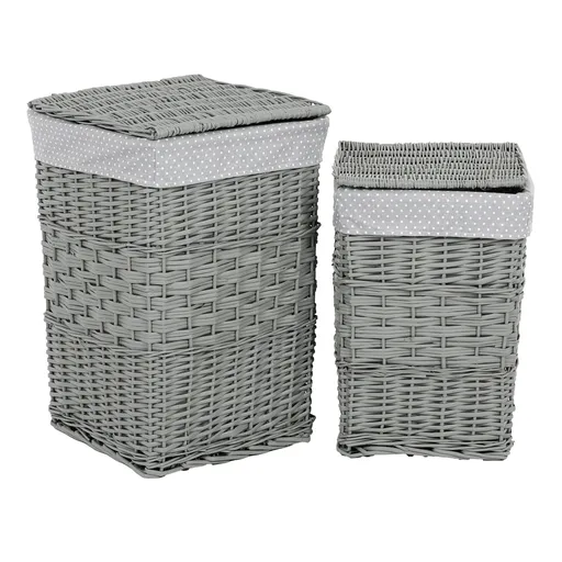 Set de coșuri de răchită pentru rufe Buline gri 2 bucăți, 2 dimensiuni, 40 x 60 x 40 cm