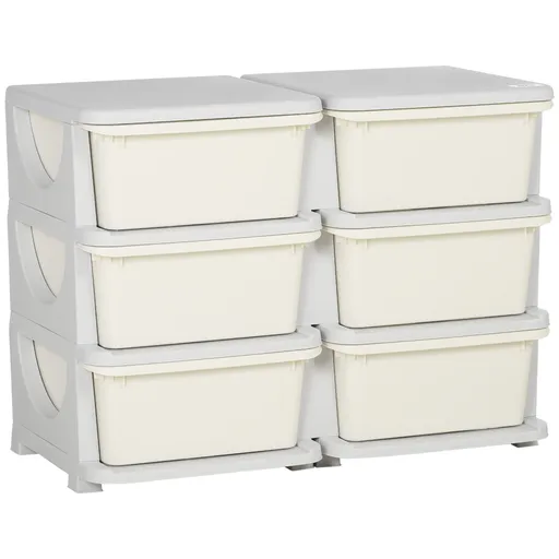 HOMCOM Comodă cu 6 Sertare pentru Copii 3-6 Ani cu Margini Rotunjite, din PP Crem, 75x37x56.5 cm | Aosom Romania