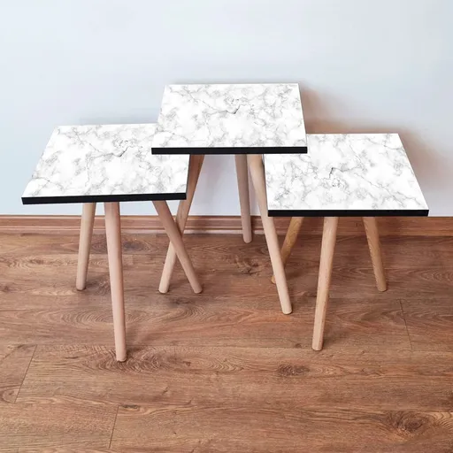 Set masute 3 piese, Hanah Home, 3Shp255, Alb/Gri