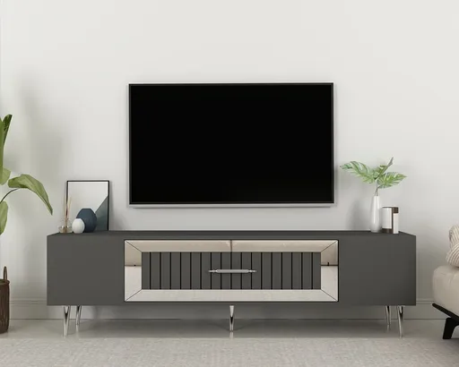 Comoda TV, Hanah Home, Dekolp3, 150x48.2x29.6 cm, Antracit / Argintiu