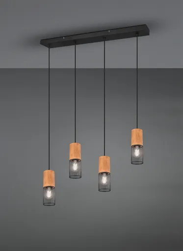Lustra Tosh, TRIO, 65x9x150 cm, 40W, 4x E27, metal, negru mat/natur