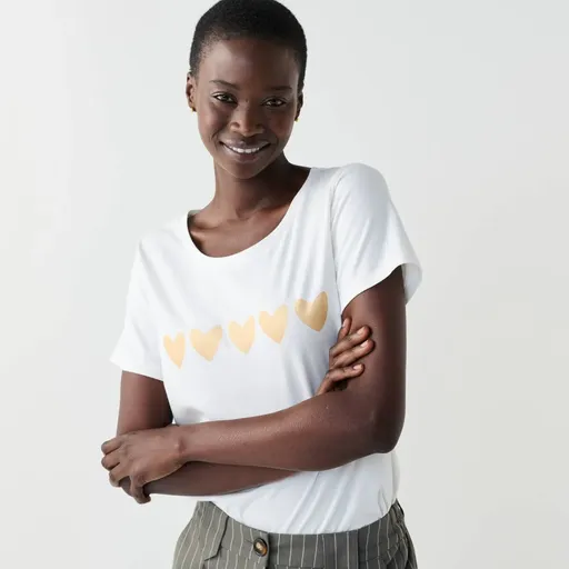 Tricou cu imprimare de inimi de aur