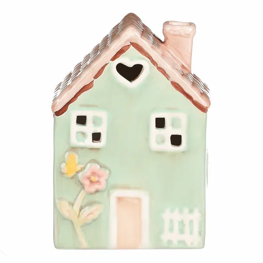 Căsuță din ceramică cu LED, 10 x 7 x 14 cm,primăvară, verde închis, verde închis