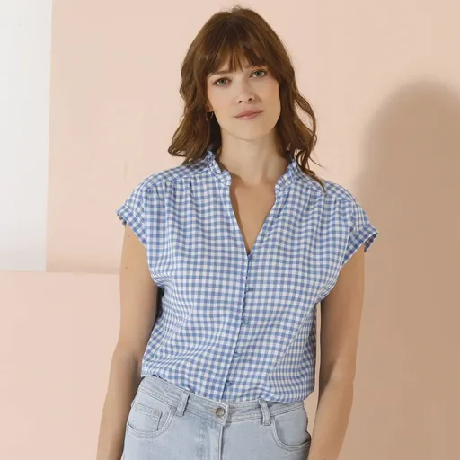 Bluză în carouri cu decolteu în V