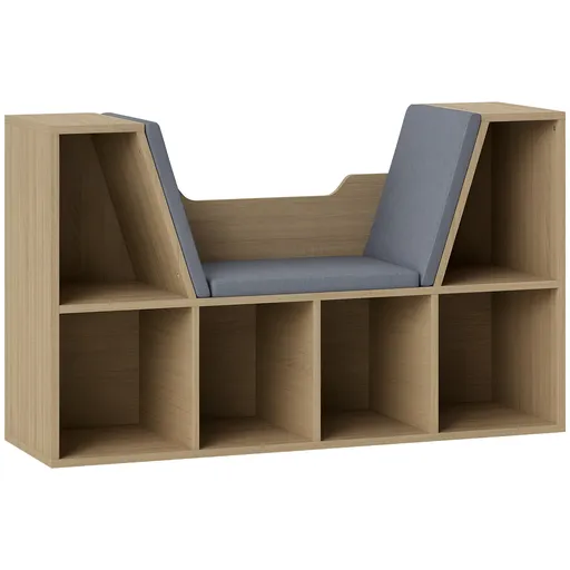 HOMCOM Bibliotecă Banc 2 în 1 Design Contemporan 6 casete 3 Perne Fornisite 102L x 30l x 61A cm Stejar Gri | Aosom Romania