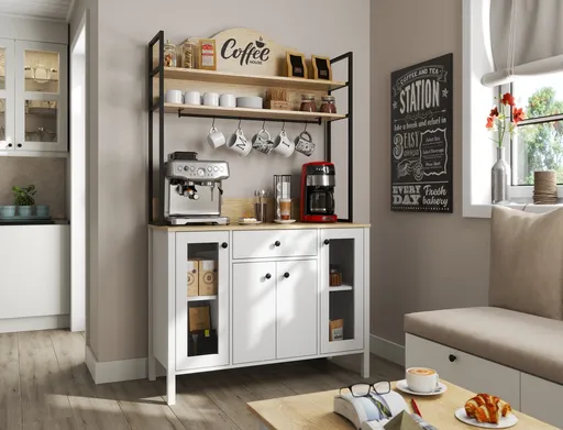 Dulap de bar pentru cafea, Hanah Home, FRN-20075, 120x210x50 cm, Maro/Alb