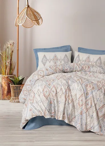 Lenjerie de pat dubla, L'essentiel Maison, Zanora, Bumbac Ranforce, Indigo