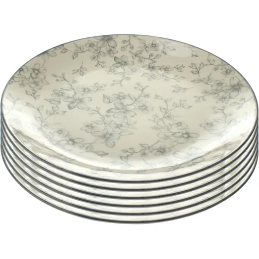 Set de 6 farfurii plate Flori delicate 26 cm, gri, gri