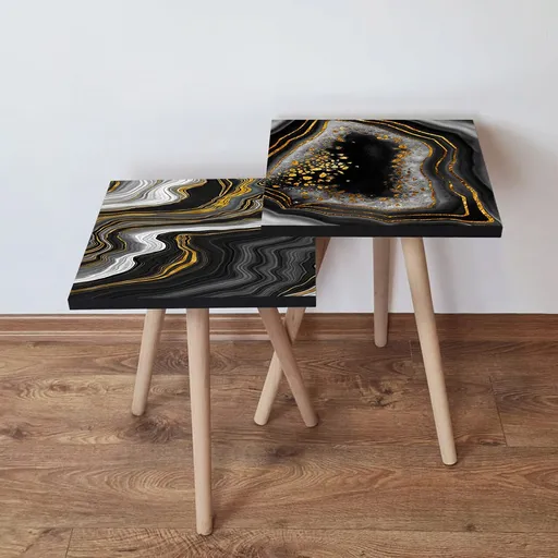 Set masute 2 piese, Hanah Home, 2Shp415, Negru / Auriu / Alb