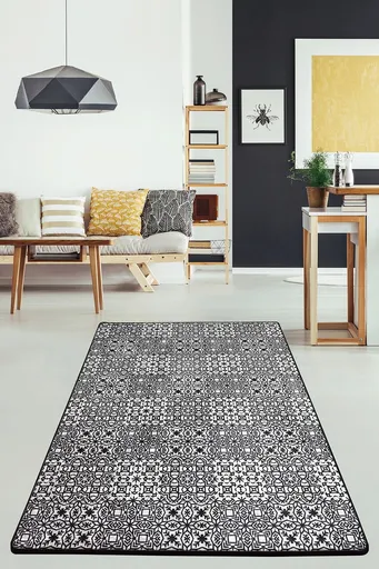 Covor, Floor Djt, 140x190 cm, Alb/Negru