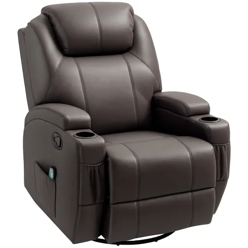 HOMCOM Fotoliu Rabatabil Manual, Fotoliu Electric Rotativ cu Telecomandă și Suport pentru Picioare, 84x92x109 cm, Maro | Aosom Romania