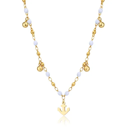 S'Agapõ Colier din mărgele placate cu aur cu pandantive Ancoră Vibes SVB56