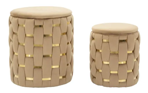 Mauro Ferretti Puf Cu Recipient De Depozitare Shanty Gold 2 Bucăți Cm Ø 37X42-28X33 | Aosom Romania