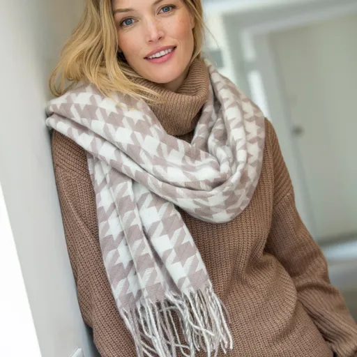 Eșarfă moale cu model cu urme de cocoș