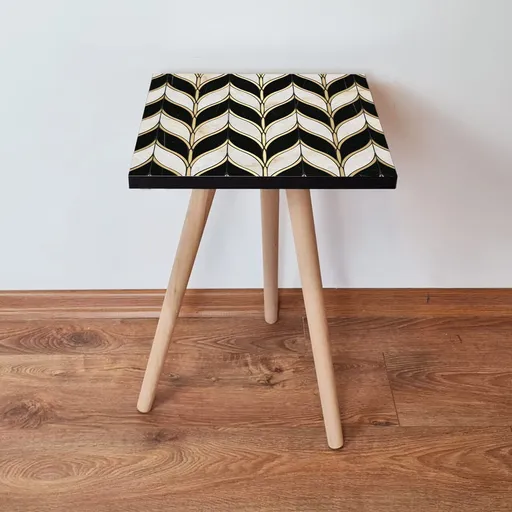 Masuta, Hanah Home, Shp130, 35x42x35 cm, Negru / Alb / Auriu