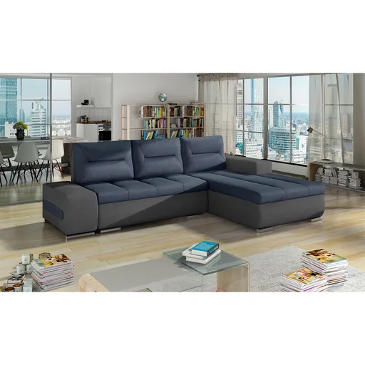 Coltar extensibil dreapta 4 locuri ELTAP, Ov35, Ottavio, 275x180x85 cm, lemn/poliester, albastru/gri inchis