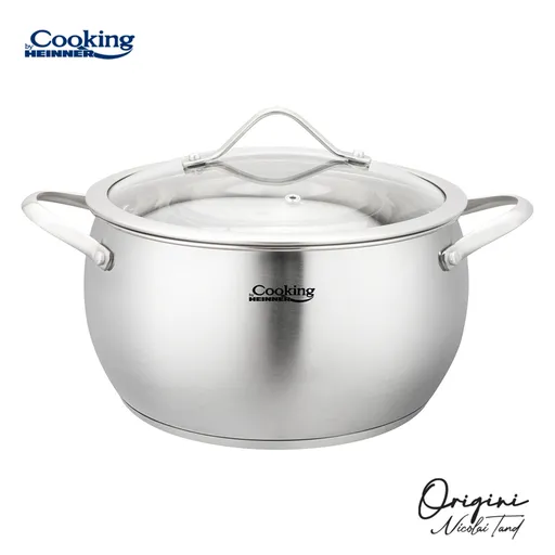 Oala cu capac 4.3 L, ORIGINI by Chef Nicolai Tand, Cooking by Heinner, 22x11.5 cm, inox/sticla termorezistenta, argintiu