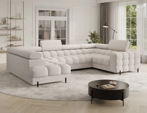 Coltar extensibil stanga 3 locuri ELTAP, LT-20BAF, Fectory, 346x205x93 cm, lemn/poliester, bej deschis