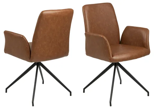 Scaun Naya, Actona, 59x59x88 cm, rotativ, piele ecologica/otel, brandy