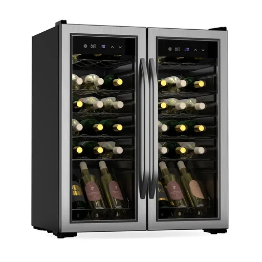 Klarstein Vinamour frigider pentru vinuri, 2 zone de răcire, 7 rafturi, control tactil, protecție UV