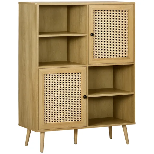HOMCOM Bufet mobilier de depozitare dulap înalt aspect lemn și răchită design 2 uși - dim. 90L x 32,5l x 120Î cm | Aosom Romania