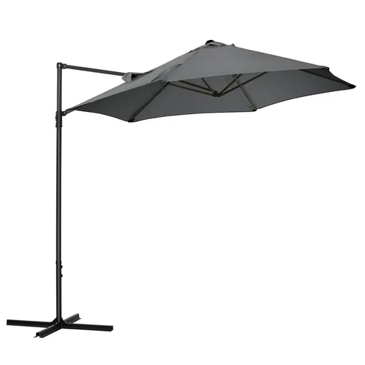 Outsunny Umbrelă de Grădină cu Rotație la 360°, Braț, Bază în Cruce și Orificiu de Ventilație, Ø256x245 cm, Gri Închis | Aosom Romania