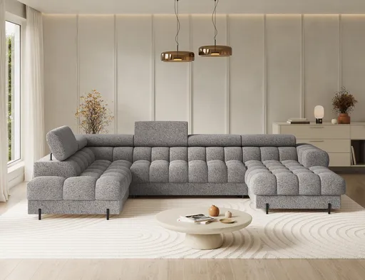 Coltar extensibil stanga 3 locuri ELTAP, LT-20PEL, Feraria, 358x202x93 cm, lemn/poliester, gri