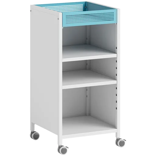 HOMCOM Bibliotecă mobilă cu rafturi reglabile, 3-stufiger Rollwagen mit oberem Korb, Weiß | Aosom Romania