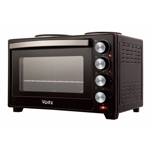 Aragaz mic Oliver Voltz OV51441F48, 3200W, 2 plite, 48 L, 100-230°C, Usa dubla din sticla, Iluminat, Negru