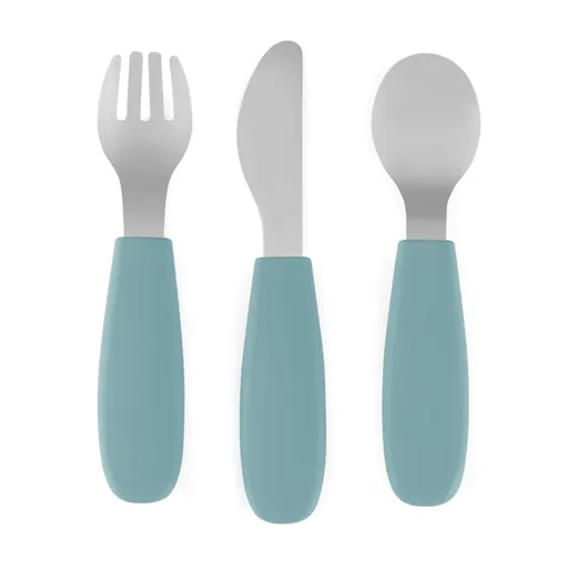 Petite&Mars Take&Match Stainless Steel Cutlery Set tacâmuri pentru copii Frosted Sky 12m+ 3 buc