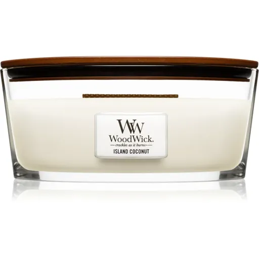 Woodwick Island Coconut lumânare parfumată cu fitil din lemn (hearthwick) 453 g