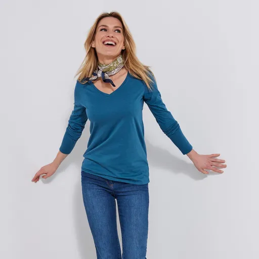 Tricou cu decolteu în V și mâneci lungi