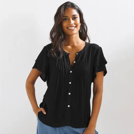 Bluză cu pliuri și mâneci scurte