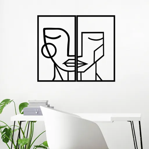Decoratiune de perete, Woman Face, 39 x 66 cm, 2 piese, Negru