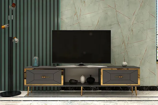 Comoda TV, Hanah Home, Arno, 150x40.6x29.6 cm, Antracit / Aur