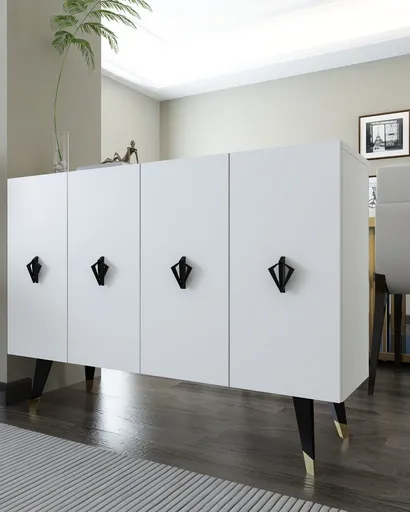 Consola, Hanah Home, 8166KM-32, 120x80x29.6 cm, PAL , Alb / Negru / Auriu