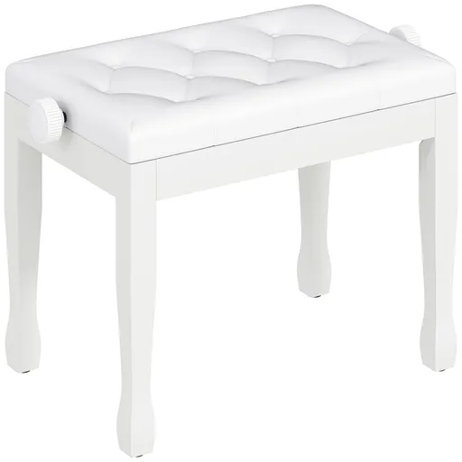 HOMCOM Banchetă de pian, banchetă pentru claviatură cu înălțime reglabilă din lemn masiv, șezut căptușit, 64 x 35 x 45-55 cm, alb | Aosom Romania