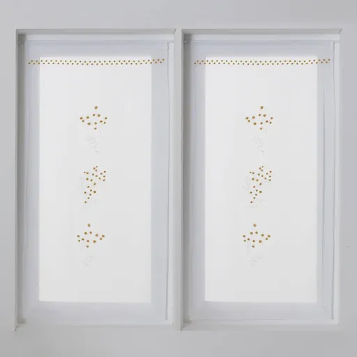 Set de 2 perdele drepte din vitralii cu broderie mimosa