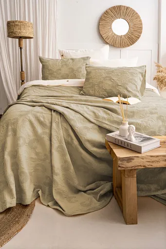 Set cuvertura de pat dubla 3 piese, L'essentiel Maison, Italo, Bumbac, Kaki