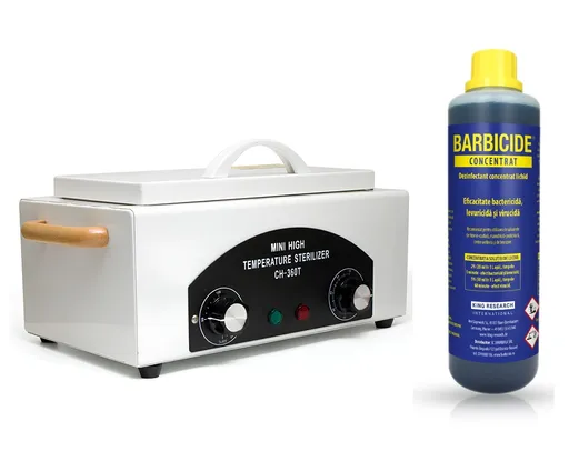Pupinel Calibrat, Sterilizator Profesional CH-360T + Barbicide 500 ml - Solutie Concentrata