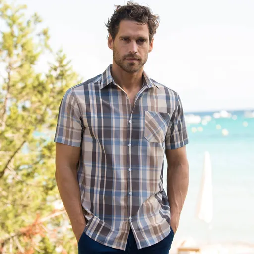 Cămașă cu mânecă scurtă în carouri și motiv în carouri mari