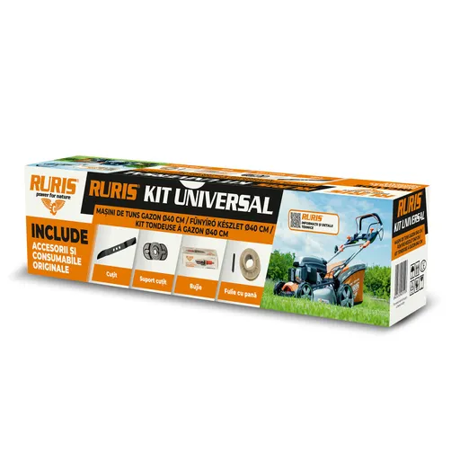 Kit universal masini gazon cu diam 40cm,cutit, bujie, adaptor universal, adaptor fulie, kit surub