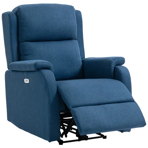 HOMCOM Fotoliu Relax Electric Reclinabil 150° cu Suport pentru Picioare și Port USB, Fotoliu Reclinabil Electric cu Cotiere Largi, Material cu Aspect