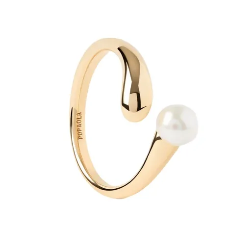 PDPAOLA Inel deschis placat cu aur cu perlă de apă dulce La Perla AN01-E08 54 mm